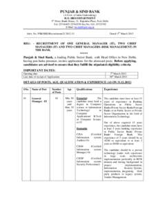 PUNJAB & SIND BANK (A Govt. of India Undertaking) H.O. HRD DEPARTMENT 5th Floor, Bank House, 21- Rajendra Place, New Delhi Tel: [removed][removed]Fax No[removed]E-Mail: [removed]