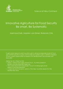 Innovative Agriculture for Food Security Be smart, Be Systematic
