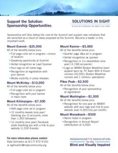 Support the Solution: Sponsorship Opportunities SOLUTIONS IN SIGHT A Summit to Address the Vision Loss Crisis