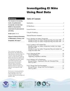 Investigating El Niño Using Real Data Summary Table of Contents