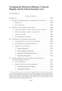 Navigating the Disclosure Dilemma: Corporate Illegality and the Federal Securities Laws ALISON B. MILLER* TABLE OF CONTENTS ..........................................