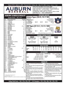 Games 54-56 | Auburn vs. LSU • Plainsman Park • Auburn, Ala. • May 15-17, 2014 • 6 p.m. | 6 p.m. | 1 p.m.  AUBURN b aseb al l AUBURN SCHEDULE/RESULTS Overall: 28-25 | SEC: 10-17