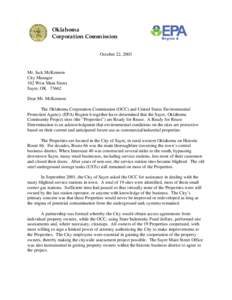 Letter from OCC and US EPA Region 6 to the City Manager of Sayre, Oklahoma