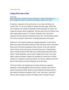 Leader Page Article  Cutting off the chain of hate Mihir Shah Martin Luther King’s profound inversion of Nietzsche’s critique of Christianity is a beacon of light for all those who still dream of making a change in t