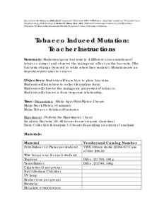 Tobacco Induced Mutations - Teacher and Student Sheets