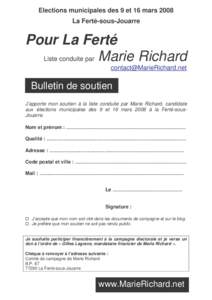 Elections municipales des 9 et 16 mars 2008 La Ferté-sous-Jouarre Pour La Ferté Liste conduite par Marie Richard