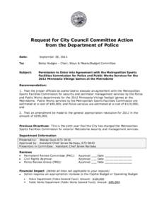 Request for City Council Committee Action from the Department of Police Date: September 28, 2012