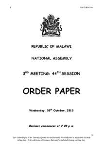 8  NA/TOD[removed]REPUBLIC OF MALAWI NATIONAL ASSEMBLY