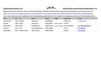 Züchterliste Russkiy Toy  Verband Deutscher Kleinhundezüchter e.V.