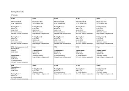 Training Schedule 2015 st 1 Semester 26 Jan