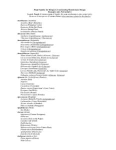 Plant Families for Designers Constructing Monobotanic Designs Examples only; Not inclusive Legend: Family (Common name of family; for some an alternate is also correct (alt.); Genus or Genus/species (Common Name) (also s