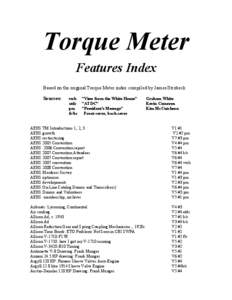 Torque Meter Features Index Based on the original Torque Meter index compiled by James Strobeck Sources:  vwh 