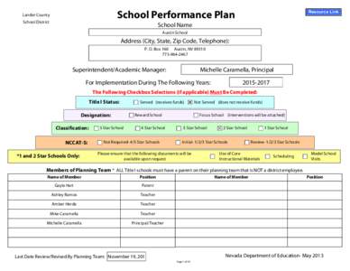 School Performance Plan  Lander County School District  Resource Link