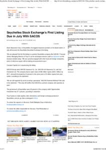 Seychelles Stock Exchange’s First Listing Due in July With SACOS[removed]of 3 Bloomberg.com