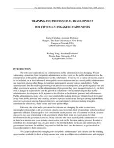 The Innovation Journal: The Public Sector Innovation Journal, Volume 10(1), 2005, article 4.  TRAINING AND PROFESSIONAL DEVELOPMENT FOR CIVICALLY ENGAGED COMMUNITIES  Kathe Callahan, Assistant Professor