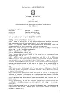 Deliberazione nSCBOLZ/FRG  REPUBBLICA ITALIANA la CORTE DEI CONTI Sezione di controllo per la Regione Trentino-Alto Adige/Südtirol