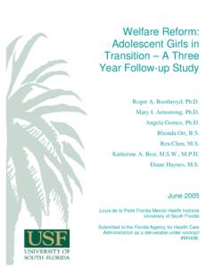 Youth / Federal assistance in the United States / Temporary Assistance for Needy Families / United States Department of Health and Human Services / Psychological resilience / Teenage pregnancy / Welfare dependency / Self-concept / Adolescence / Human development / Educational psychology