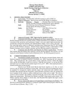 Borrego Water District CORRECTED MINUTES Special Meeting of the Board of Directors May 17, 2011 9:00 a.m. 806 Palm Canyon Drive