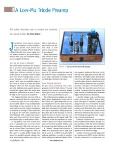 A Low-Mu Triode Preamp  This author describes how to achieve low distortion from power triodes. By Pete Millett  J