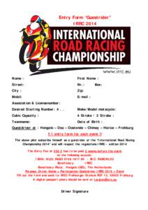 Entry Form “Guestrider” IRRC 2014 Name :  First Name :