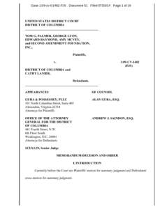 Case 1:09-cv[removed]FJS Document 51 Filed[removed]Page 1 of 19  UNITED STATES DISTRICT COURT DISTRICT OF COLUMBIA ______________________________________________ TOM G. PALMER, GEORGE LYON,