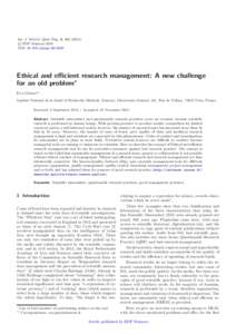 Int. J. Metrol. Qual. Eng. 6, c EDP Sciences 2016  DOI: ijmqeEthical and eﬃcient research management: A new challenge