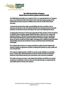 2012 NFU Special Order of Business Market-Driven Inventory System and the Farm Bill The 2008 federal farm bill is set to expire in[removed]It is essential that the U.S. Congress pass a new federal farm bill in the interest