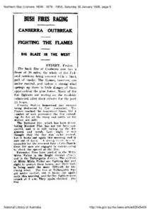 Northern Star (Lismore, NSW : [removed]), Saturday 30 January 1926, page 5  BUSH FIRES RAGING CANBERRA  OUTBREAK