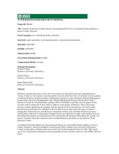 WATER RESOURCES RESEARCH GRANT PROPOSAL Project ID: DE4301 Title: Graduate Fellowship in Water Quality: Environmental Policies for a Sustainable Poultry Industry in Sussex County, Delaware Focus Categories: Law, Institut