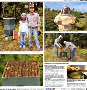 HOMETOWNFOCUS.US I FEATURE  Protective gear is sometimes called for when working with the honeybees. Jim Boyd and his daughter Martha have been the keepers of one beehive for two years now.