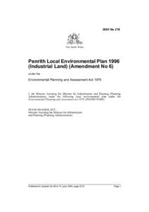 2005 No 219  New South Wales Penrith Local Environmental Plan[removed]Industrial Land) (Amendment No 6)