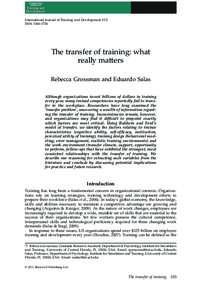 International Journal of Training and Development 15:2 ISSNThe transfer of training: what really matters Rebecca Grossman and Eduardo Salas