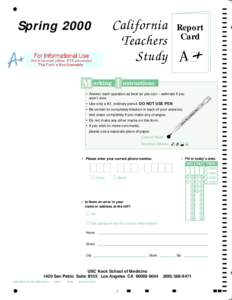 California Report Card Teachers Study A ✗  Spring 2000