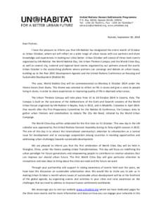 United Nations Human Settlements Programme P.O. Box 30030, Nairobi 00100, KENYA Tel: +, Fax: + , www.unhabitat.org  Nairobi,  September  30,  2014  