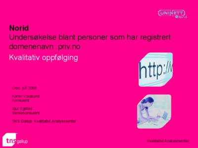 Norid Undersøkelse blant personer som har registrert domenenavn .priv.no Kvalitativ oppfølging  Oslo, juli 2008