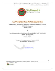 International Journal of Technical Research and Applications e-ISSN: GRDS International Conference (June, 2015) International Conference on Humanities, Languages and Social Sciences (ICHLSS), Singapore June 16-