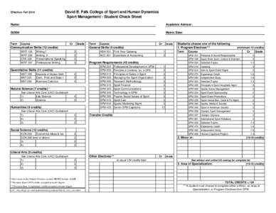 David B. Falk College of Sport and Human Dynamics Sport Management - Student Check Sheet Effective: FallName: