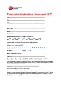 Please make a donation to our Hangar Appeal NOW Title………………………………………………………………………………………………………… Name……………………………………