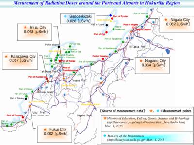 Mesurement of Radiation Doses around the Ports and Airports in Hokuriku Region ◆ Sadosekizaki 0.028 ［μSv/h］ ◆