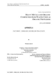 HEAVY METALS AND ORGANIC COMPOUNDS FROM WASTES USED AS ORGANIC FERTILISERS ANNEX 1 - July[removed]REF.NR.: TEND/AML[removed]