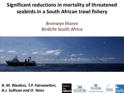 Significant reductions in mortality of threatened seabirds in a South African trawl fishery Bronwyn Maree BirdLife South Africa  R. M. Wanless, T.P. Fairweather,