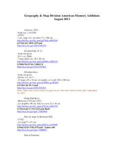 Geography & Map Division American Memory Additions August 2011 Andover, 1852. Scale [ca. 1:18,[removed]]