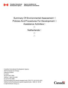 Summary Of Environmental Assessment Policies And Procedures For Development Assistance Activities Netherlands  Canadian International Development Agency