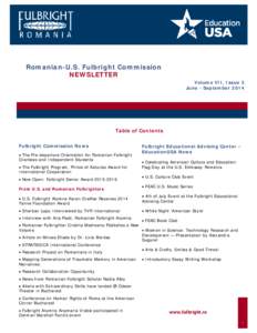 Romanian-U.S. Fulbright Commission NEWSLETTER Volume VII, Issue 3 June - September[removed]Table of Contents