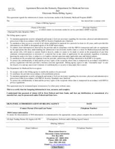 MAP-246 (Rev[removed]Agreement Between the Kentucky Department for Medicaid Services And Electronic Media Billing Agency