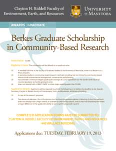 Clayton H. Riddell Faculty of Environment, Earth, and Resources Awards - GRADUATE  Berkes Graduate Scholarship