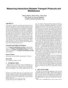 Measuring Interactions Between Transport Protocols and Middleboxes Alberto Medina, Mark Allman, Sally Floyd ICSI Center for Internet Research {medina,mallman,floyd}@icir.org