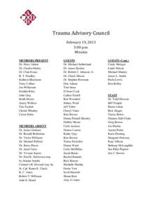 Trauma Advisory Council MEMBERS PRESENT Dr. Mary Aitken Dr. Charles Mabry Dr. Clint Evans R. T. Fendley