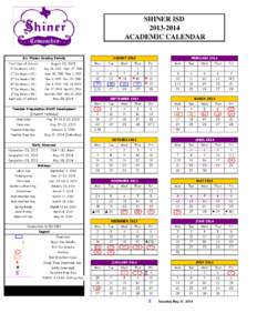 SHINER ISD[removed]ACADEMIC CALENDAR