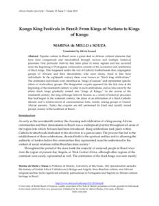 African Studies Quarterly | Volume 15, Issue 3 | JuneKongo King Festivals in Brazil: From Kings of Nations to Kings of Kongo MARINA de MELLO e SOUZA Translated by Silvia Escorel